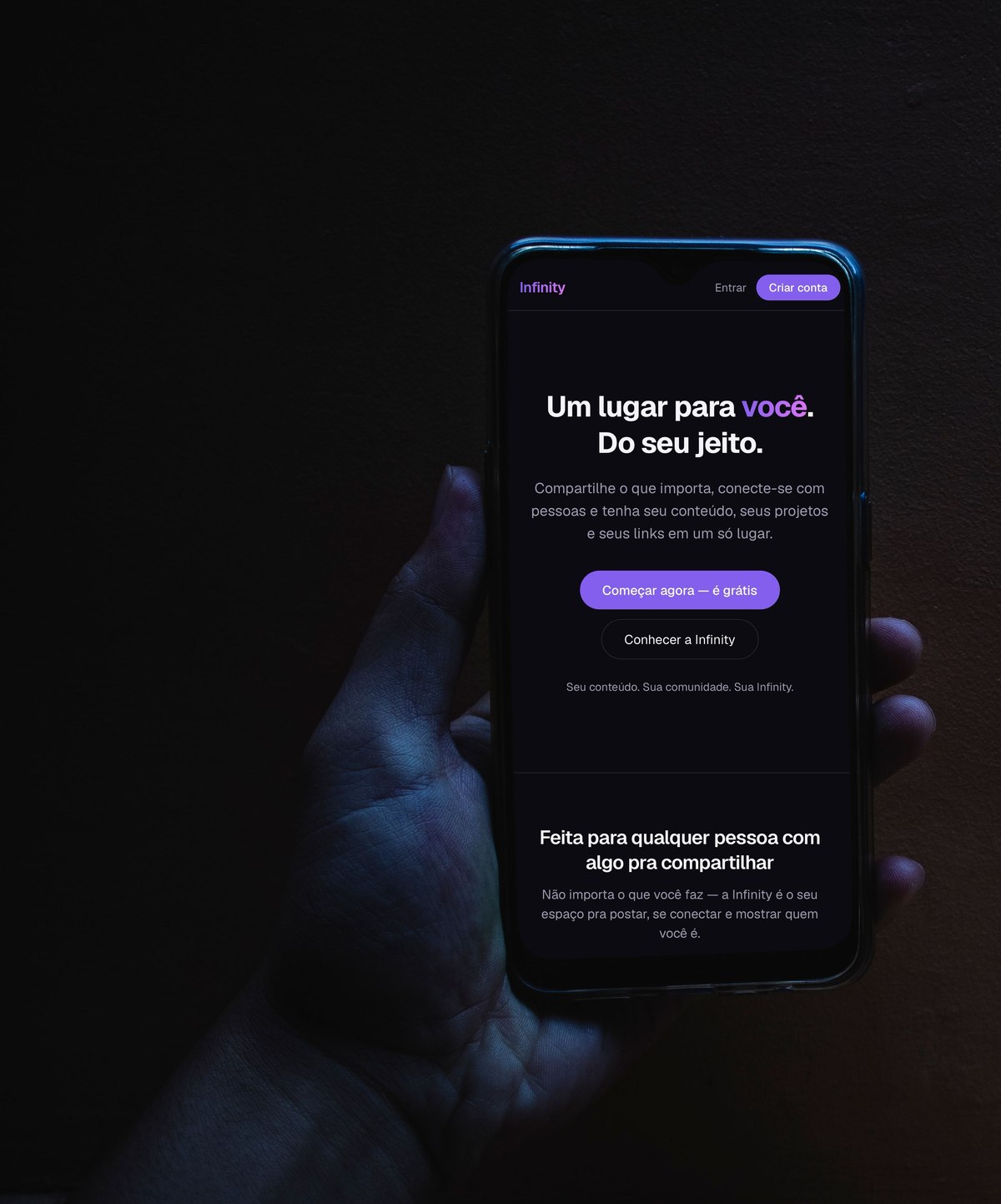 Infinity aberta em um celular